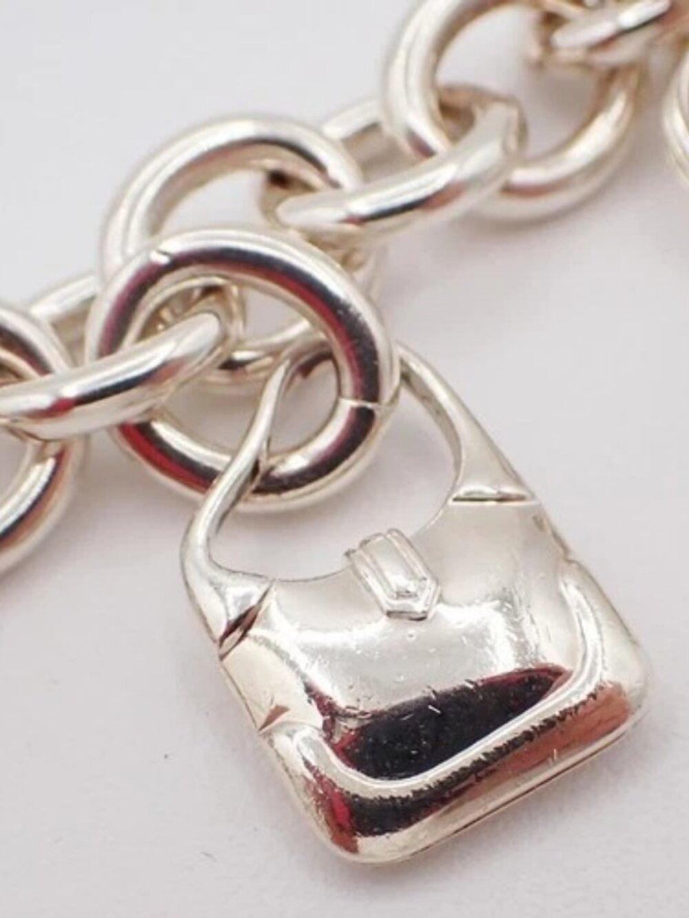 HERMES Logo Amulet 5 Charm Chain Bracelet Bangle Silver 925 France 649LC636 - Picture 7 of 16